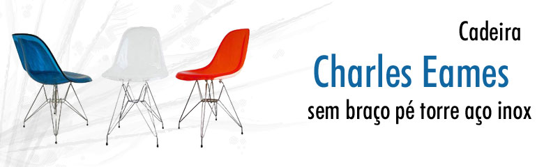 Cadeira Charles Eames sem braço pé torre aço inox